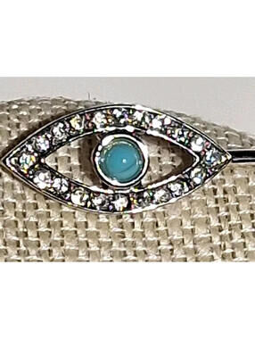Silver Evil Eye Crystal  Bracelet Open Cuff